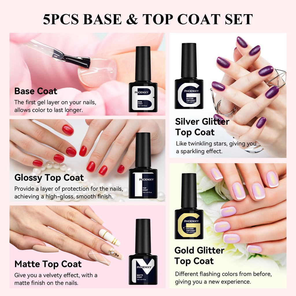Phoenixy Gel Nail Polish Set – 25 Colors + Base & Top Coats, All-Season UV Gel