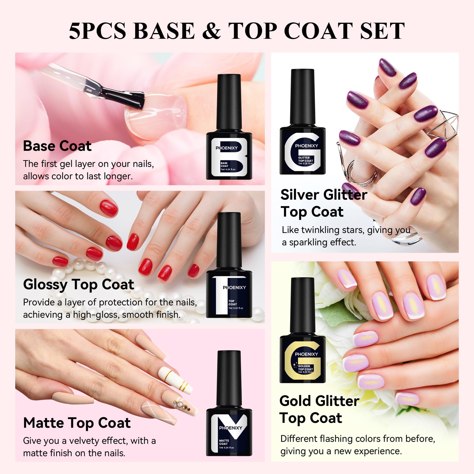 Phoenixy Gel Nail Polish Set – 25 Colors + Base & Top Coats, All-Season UV Gel