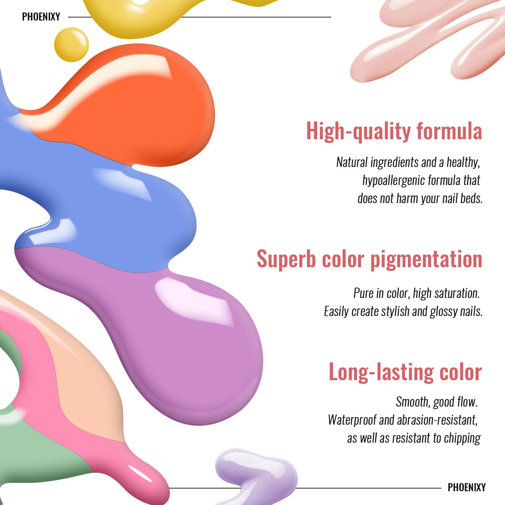 Phoenixy 44 Pcs Gel Nail Polish Set: 36 Colors + Base Coat & 4 Top Coats for All Seasons