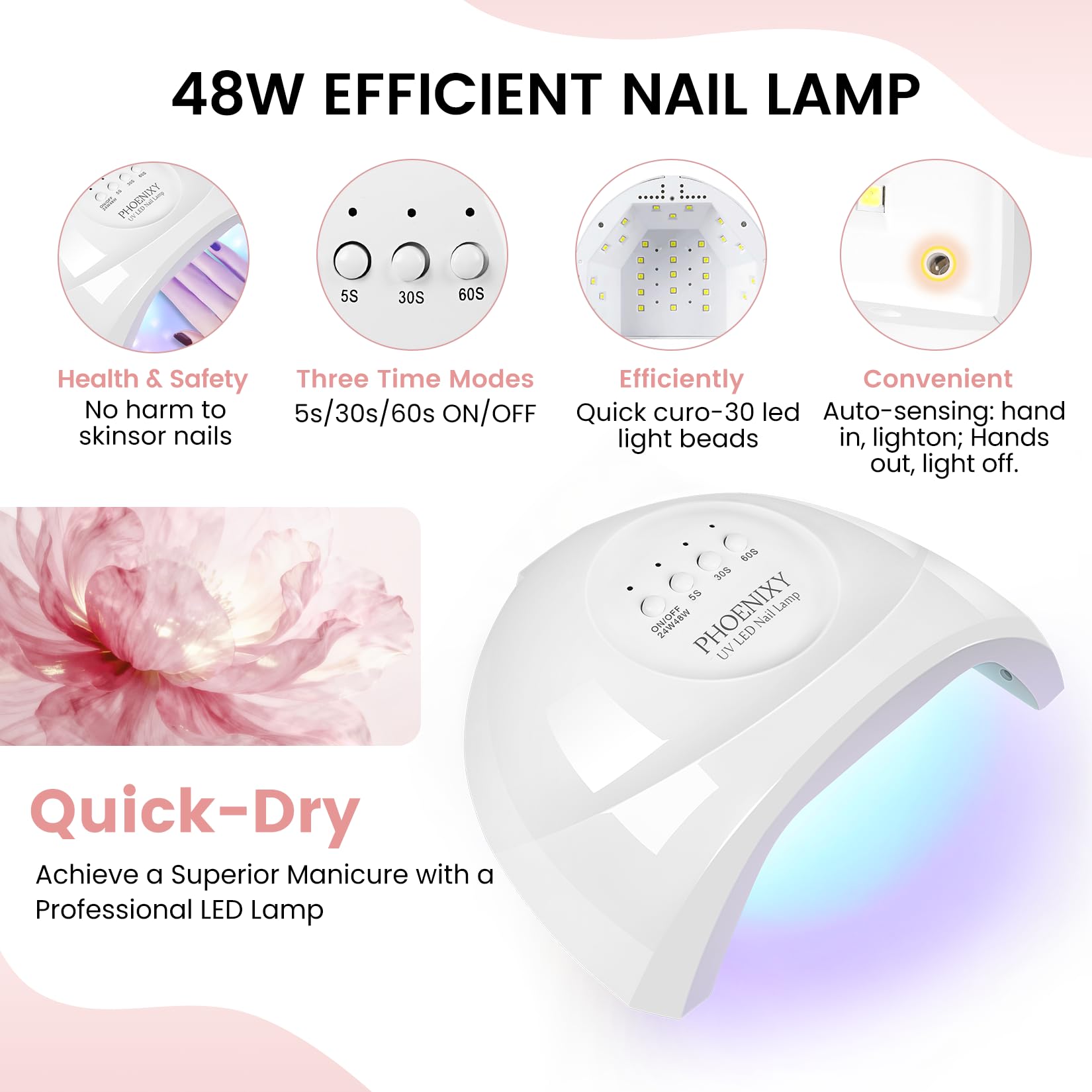 Phoenixy 71 Pcs Gel Nail Kit with UV Light — 55 Colors, 60 Bottles, Base & Top Coats, DIY Manicure Set