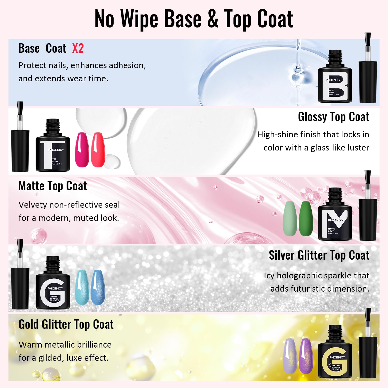 Phoenixy Gel Nail Polish Set – 42 Colors with Base Coat & 4 Top Coats for All-Season Manicures