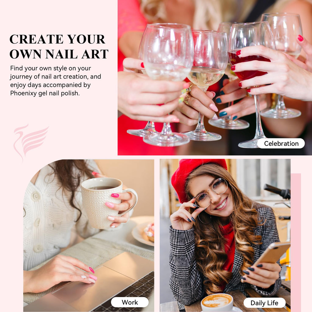 Phoenixy Gel Nail Polish Set – 25 Colors + Base & Top Coats, All-Season UV Gel