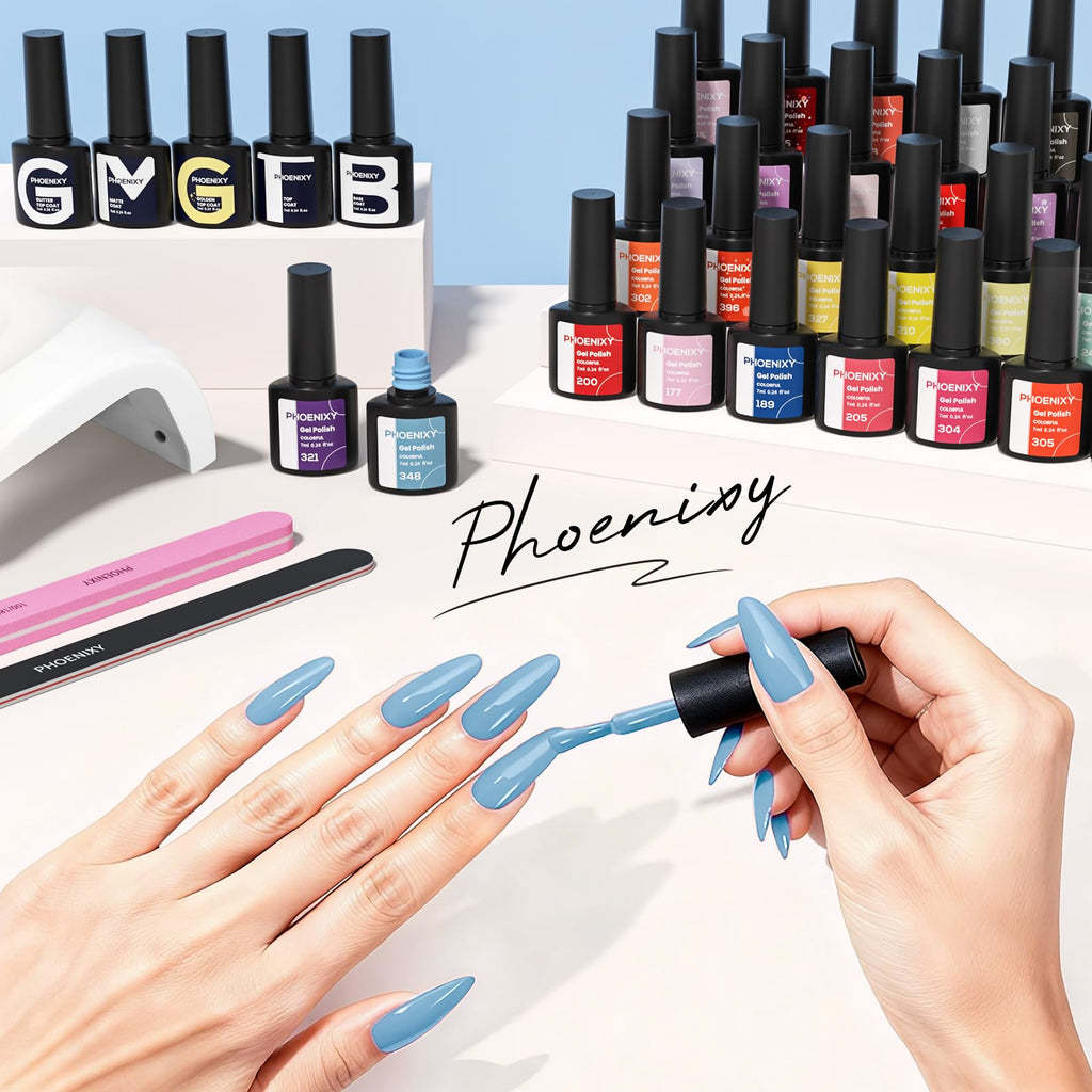Phoenixy Gel Nail Polish Kit with UV Light – 55 Colors for DIY Manicures
