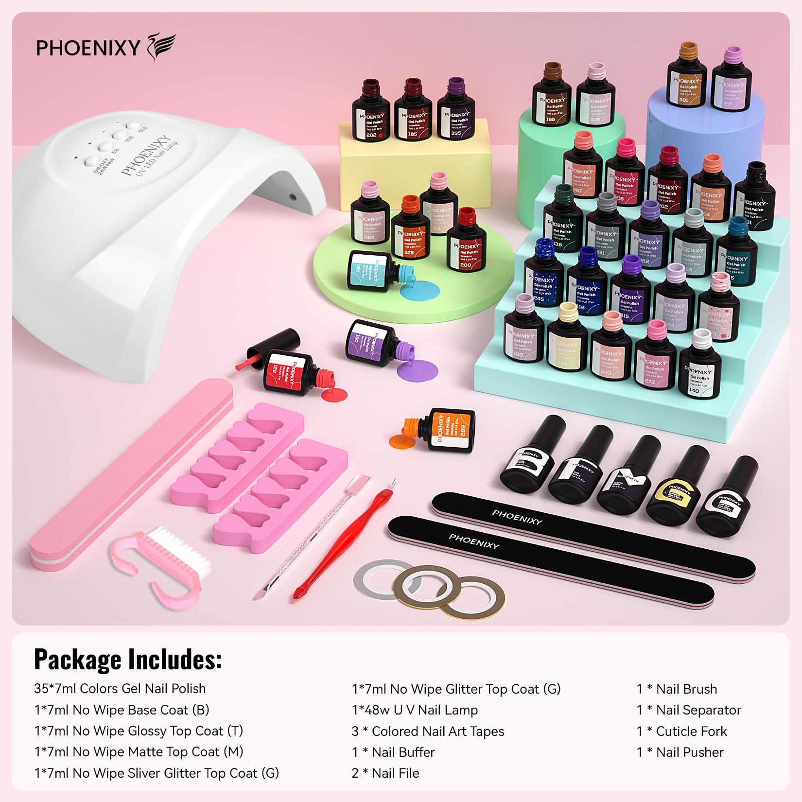 PHOENIXY 51-Pcs Gel Nail Polish Kit with 48W UV Light – ST9016