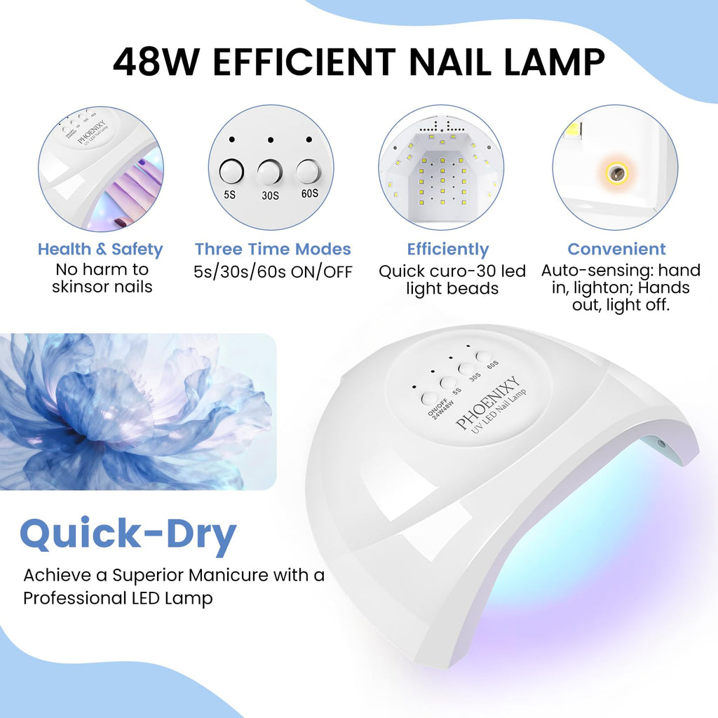 Phoenixy Gel Nail Polish Kit with UV Light – 55 Colors for DIY Manicures