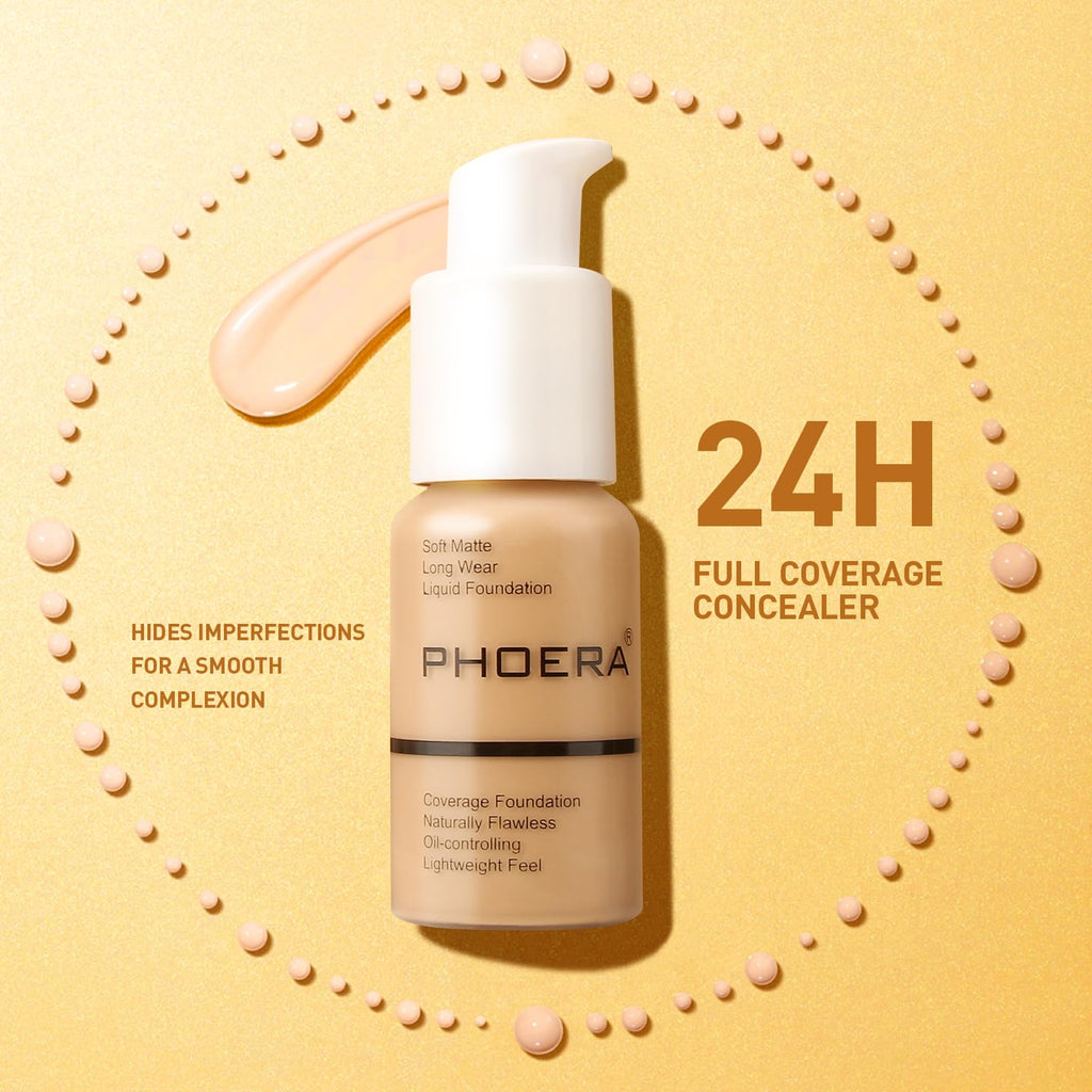 PHOERA Foundation Makeup – Soft Matte Oil-Control Foundation for Mature Skin, Porcelain 101 (2 pcs)