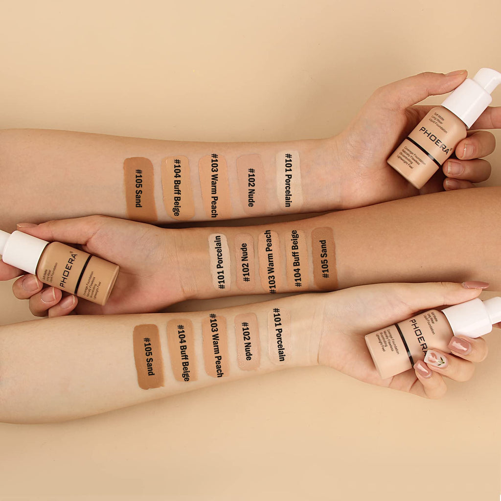 PHOERA Foundation Makeup – Soft Matte Oil-Control Foundation for Mature Skin, Porcelain 101 (2 pcs)