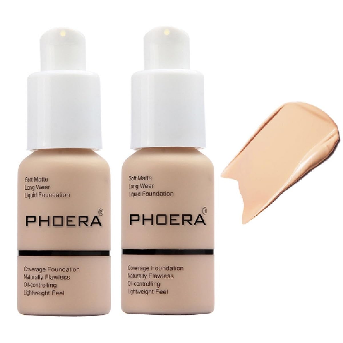 2 Pack PHOERA Foundation – Matte Oil-Control, Waterproof Full-Coverage Liquid Foundation (102 Nude) – by nvyue