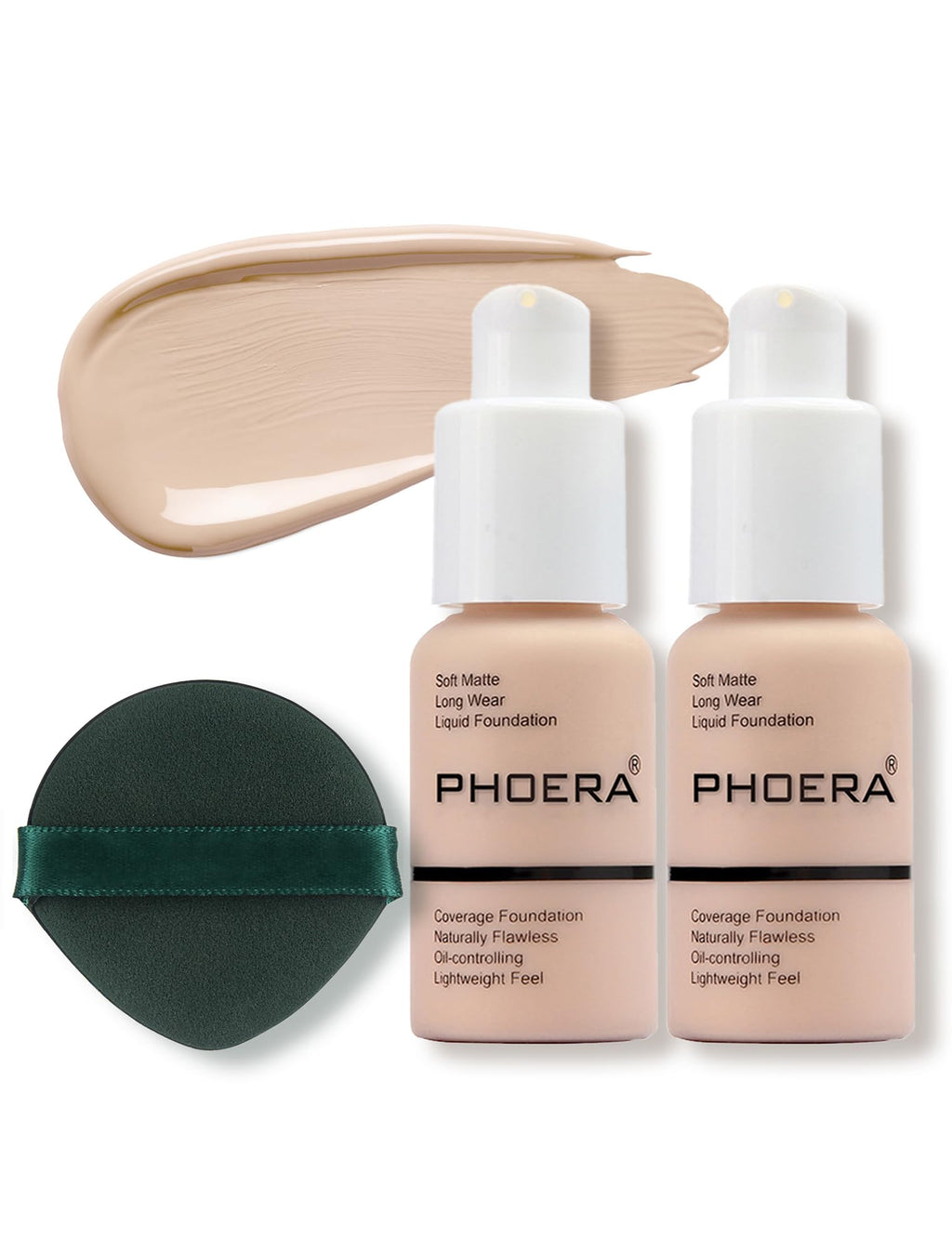 PHOERA Foundation Makeup – Soft Matte Oil-Control Foundation for Mature Skin, Porcelain 101 (2 pcs)