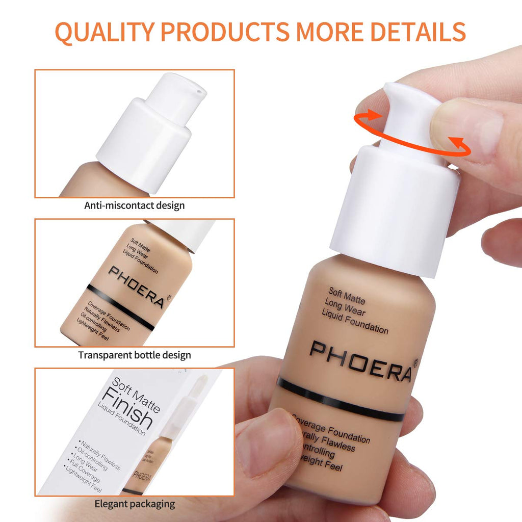 PHOERA Foundation Makeup – Soft Matte Oil-Control Foundation for Mature Skin, Porcelain 101 (2 pcs)