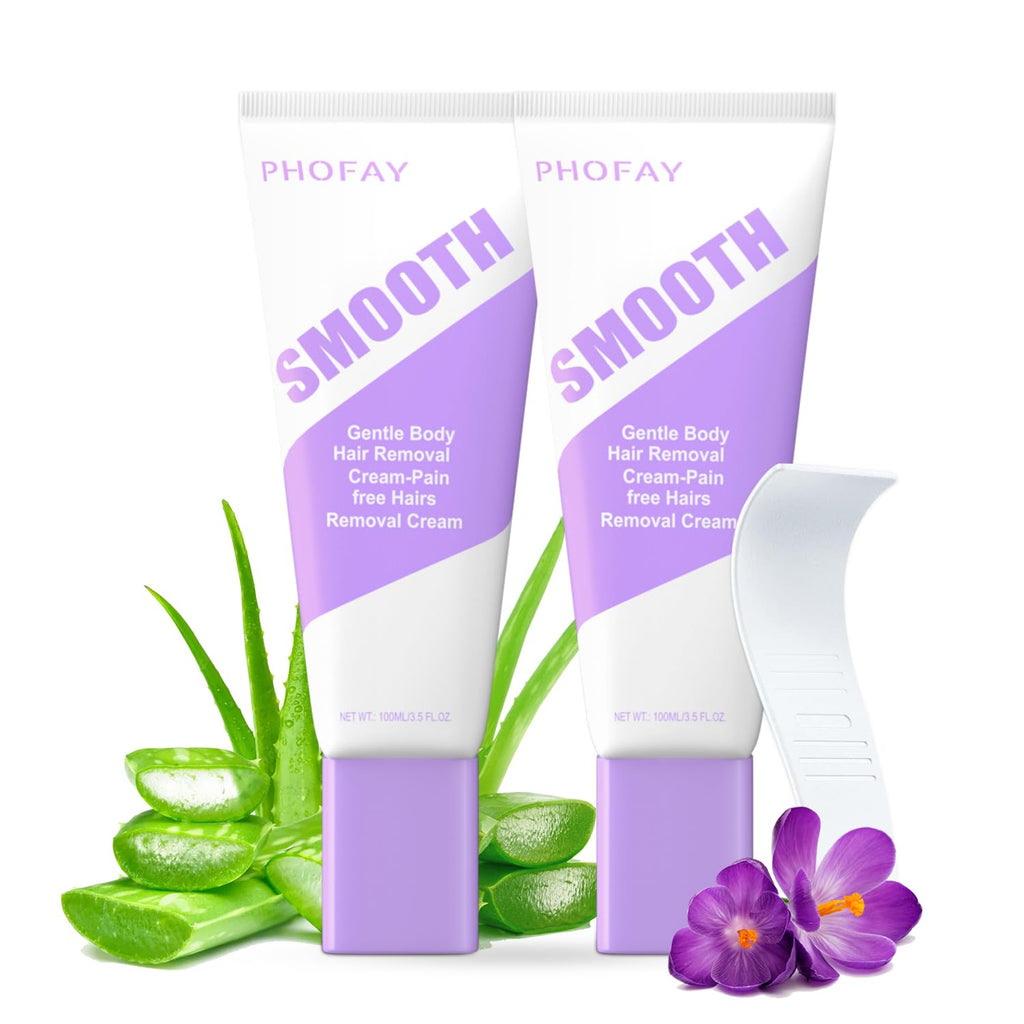 PHOFAY Hair Removal Cream for Sensitive Skin – Fast-Acting, Aloe & Hyaluronic Acid, Travel Size (2-Pack)