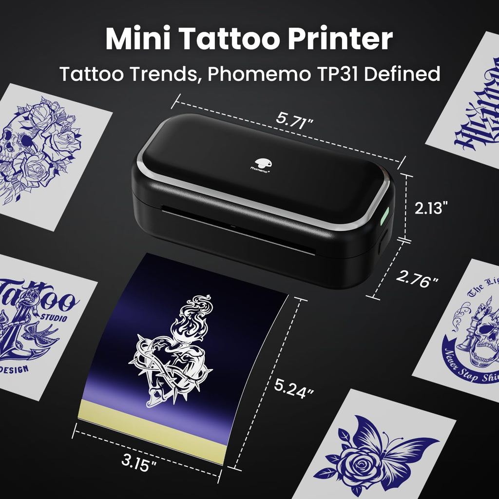 Phomemo TP31 Tattoo Printer — Portable Bluetooth Mini Tattoo Maker with 30 Transfer Papers
