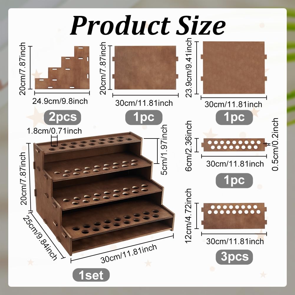 PH PandaHall 68 Holes Wooden Essential Oil Organizer – 4-Tier Coconut Brown Display Stand