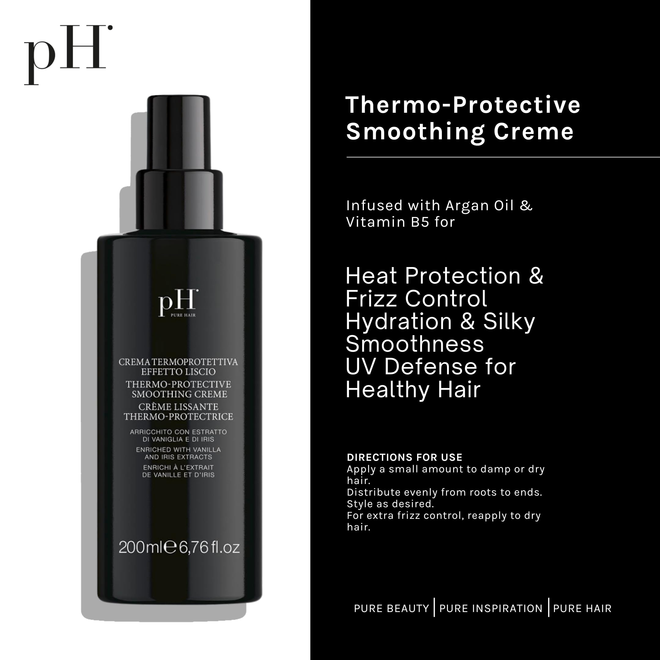 pH PURE HAIR Thermo-Protective Smoothing Creme – Heat & Frizz Defense (6.7 oz)