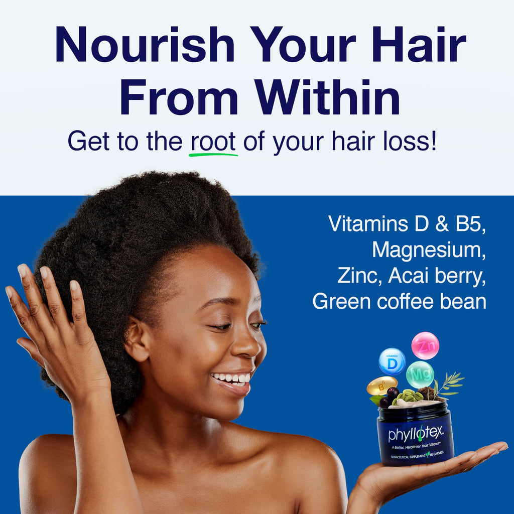 Phyllotex Patented Hair Growth Vitamins for Women & Men | Clinically Proven Hair Loss Supplement | Dr. Recommended | 2 Month Supply