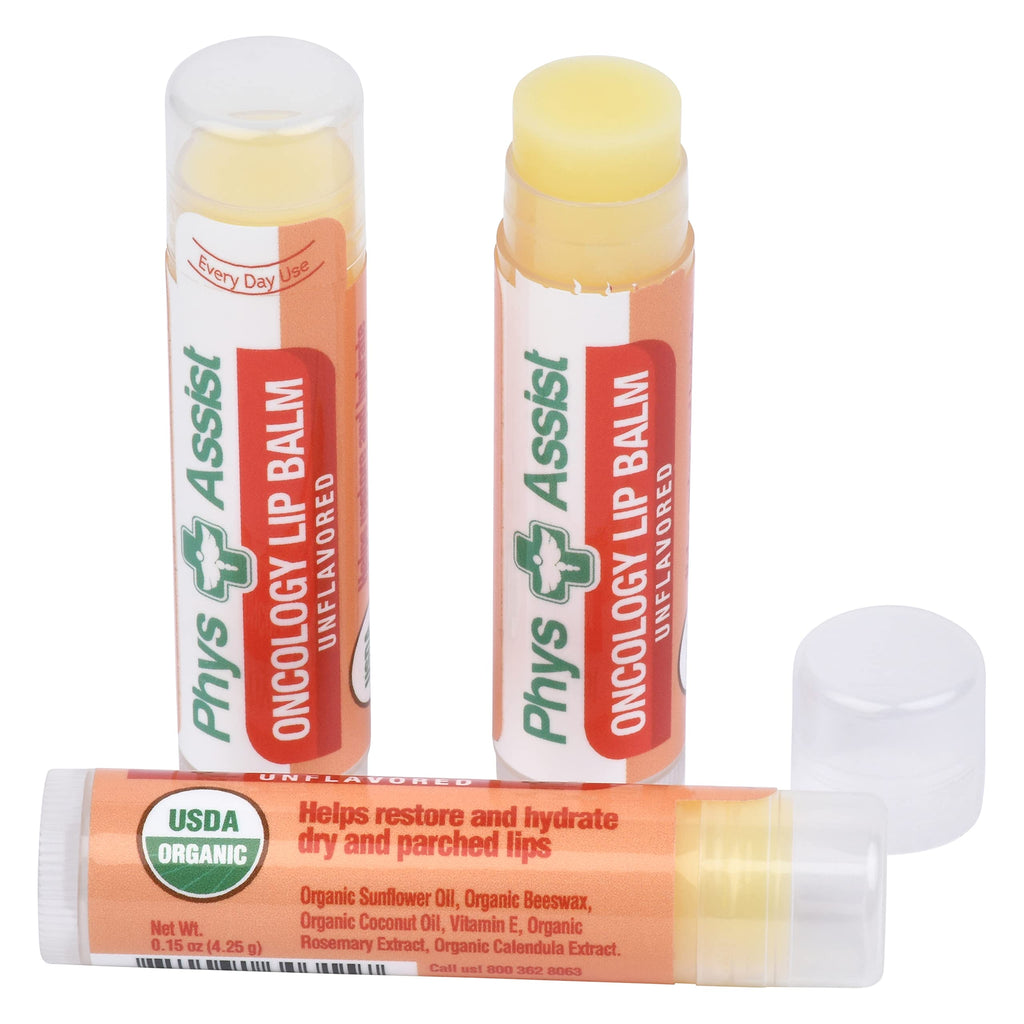 PhysAssist Oncology Lip Balm USDA Organic Unflavored – 3 Pack