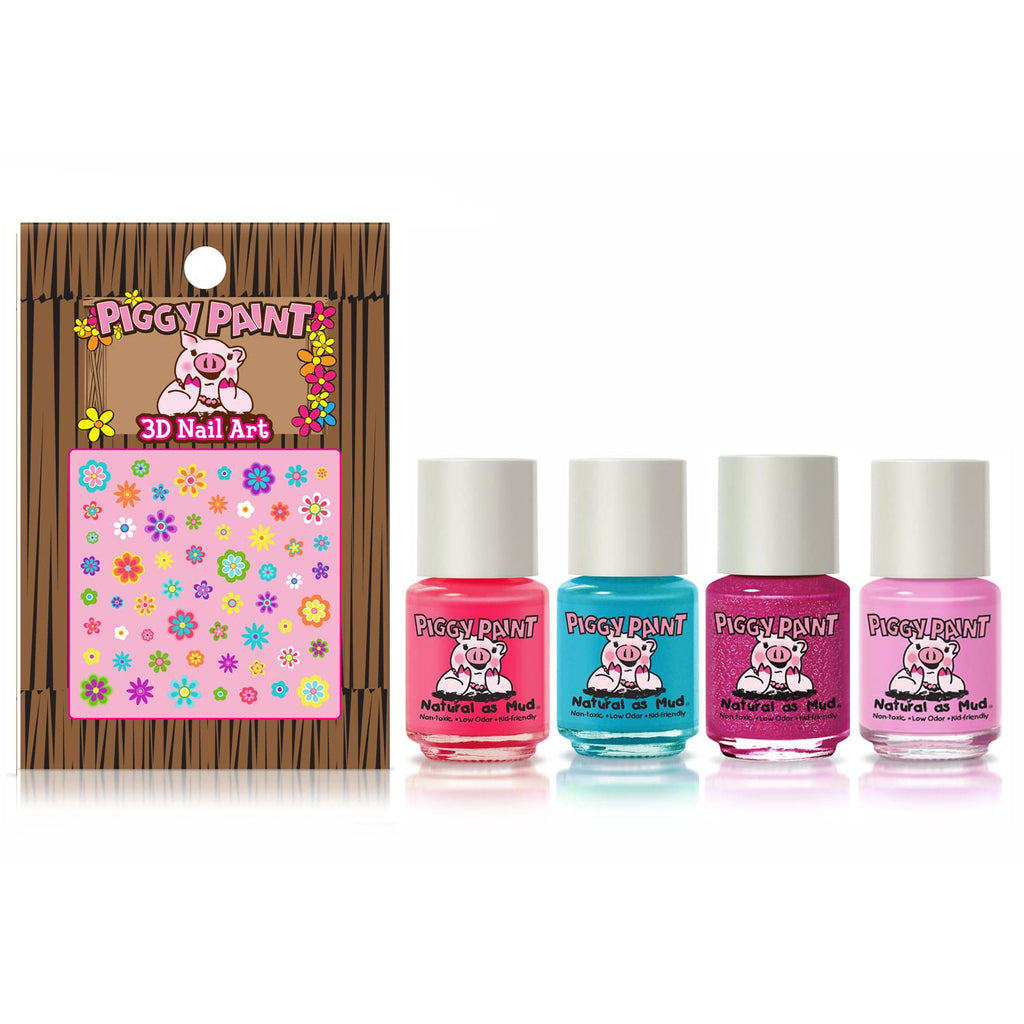 Piggy Paint Party Hearty Gift Set – 4 Non-Toxic, Water-Based Polishes + Nail Art