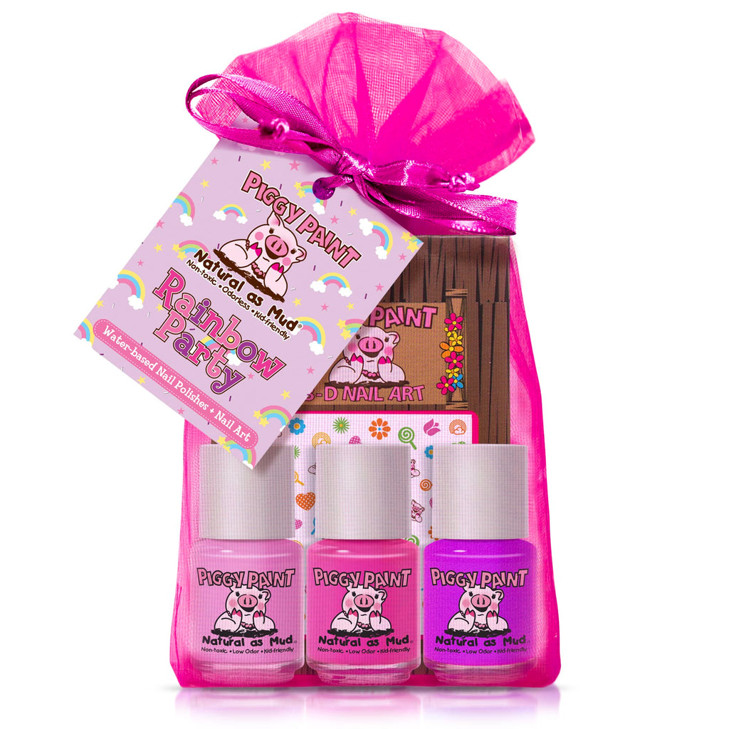 Piggy Paint Rainbow Party Gift Set | 3 Non-Toxic, Water-Based Polishes