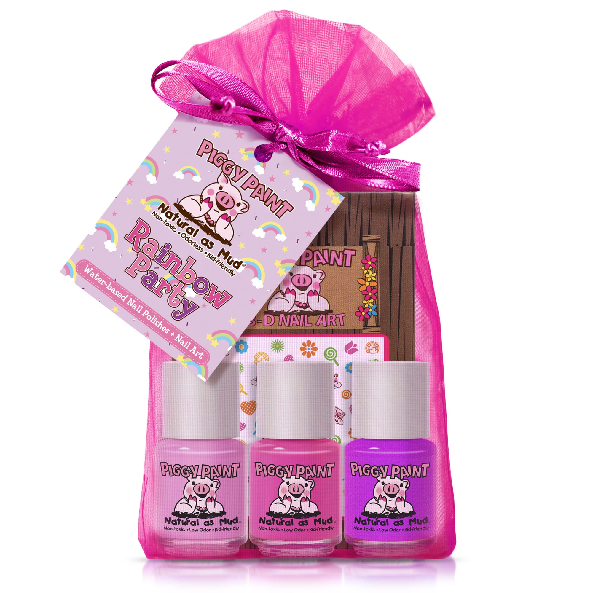 Piggy Paint Rainbow Party Gift Set | 3 Non-Toxic, Water-Based Polishes