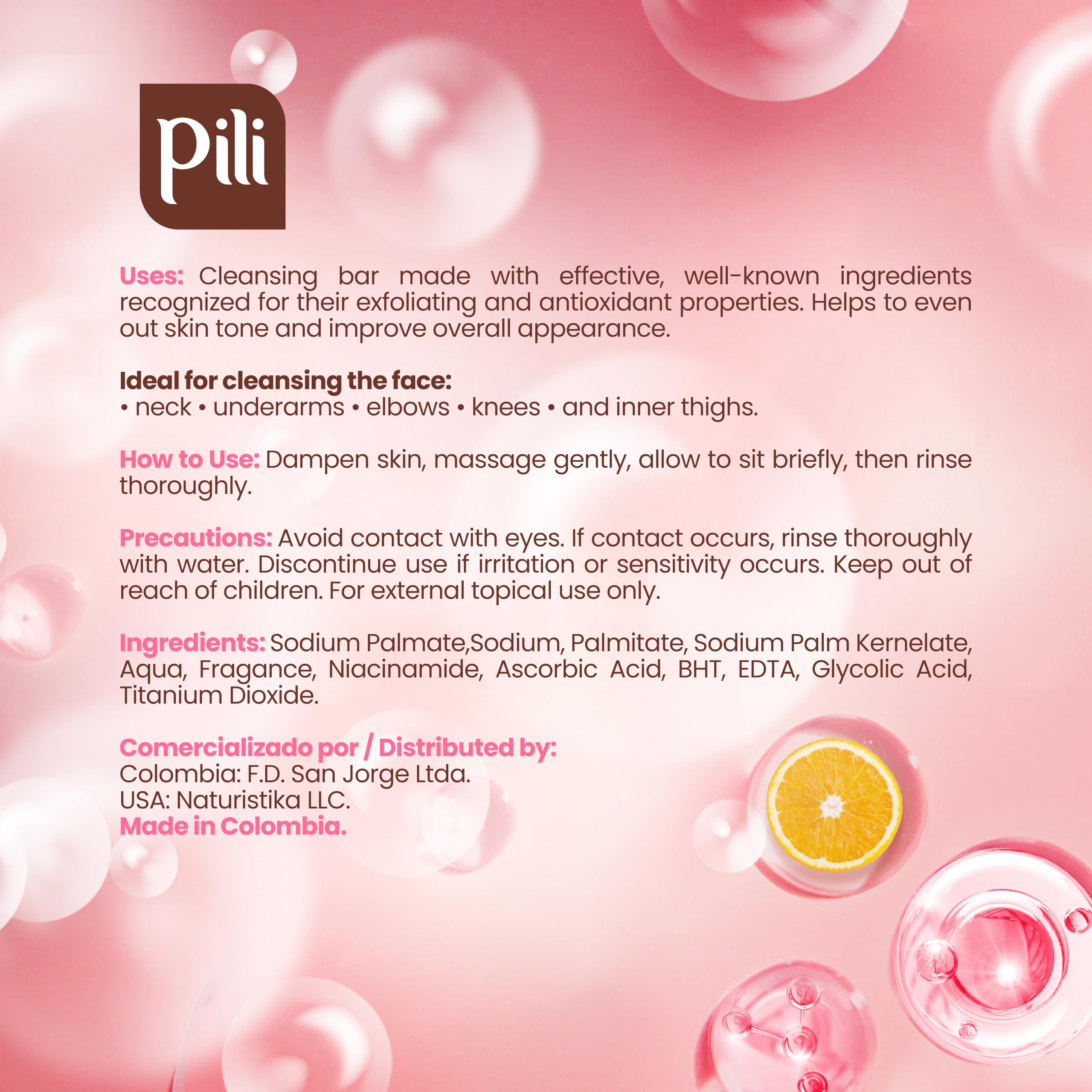 Pili Natural Brightening Soap Bar 2 Pack – Exfoliating Face & Body Soap with Glycolic Acid, Vitamin C & Niacinamide