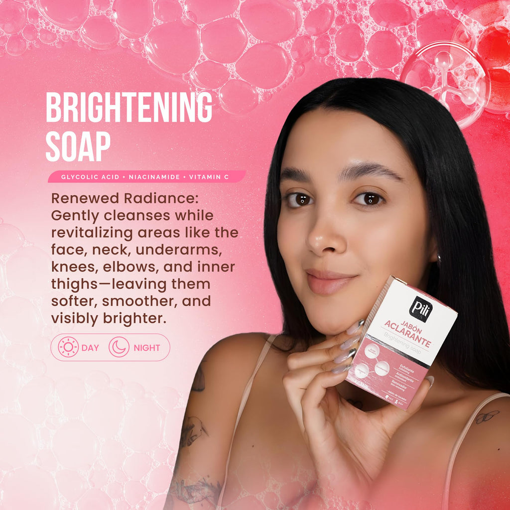 Pili Natural Brightening Soap Bar 2 Pack – Exfoliating Face & Body Soap with Glycolic Acid, Vitamin C & Niacinamide