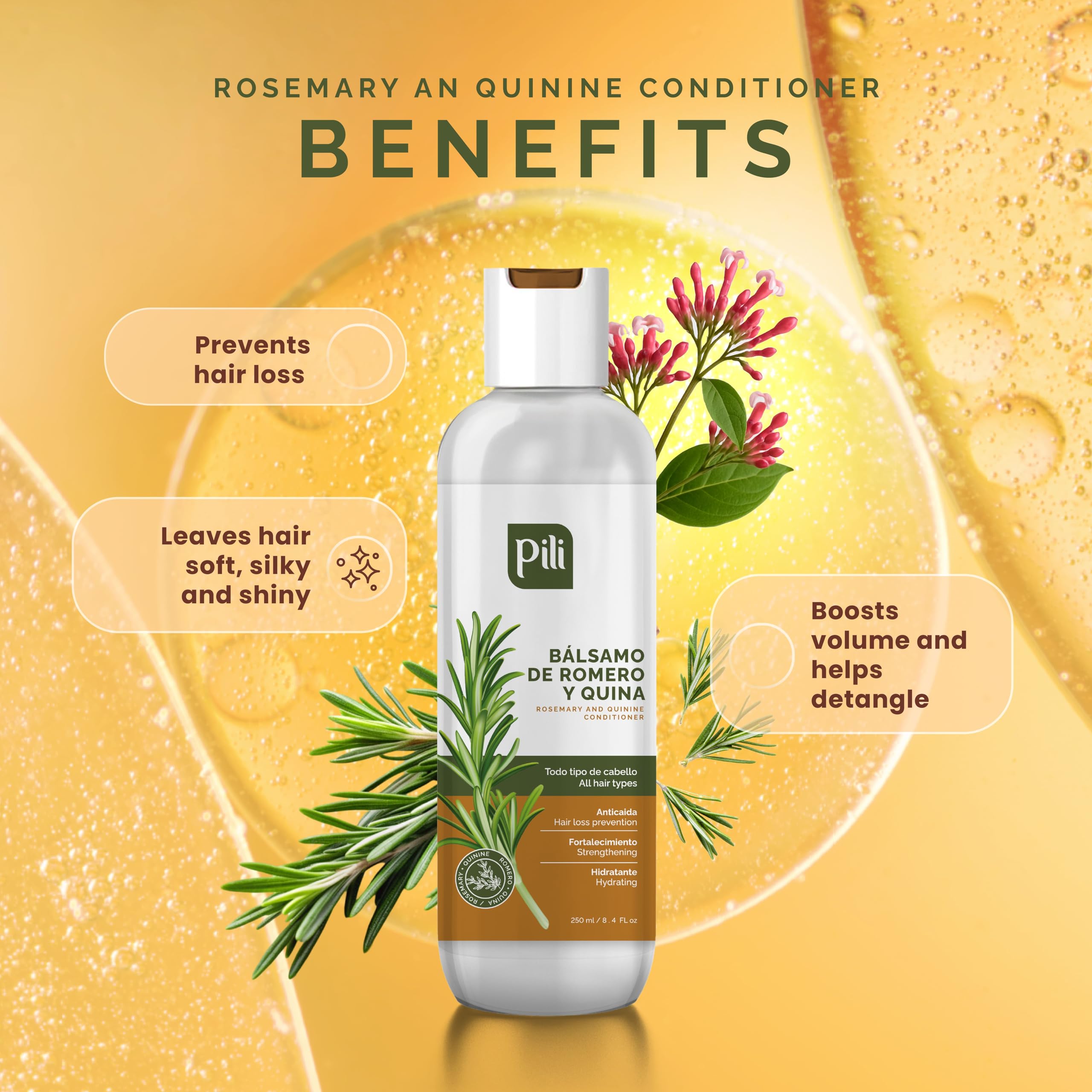 Pili Natural Rosemary & Quinine Conditioner – Strengthen Hair Follicles (Pack of 2)