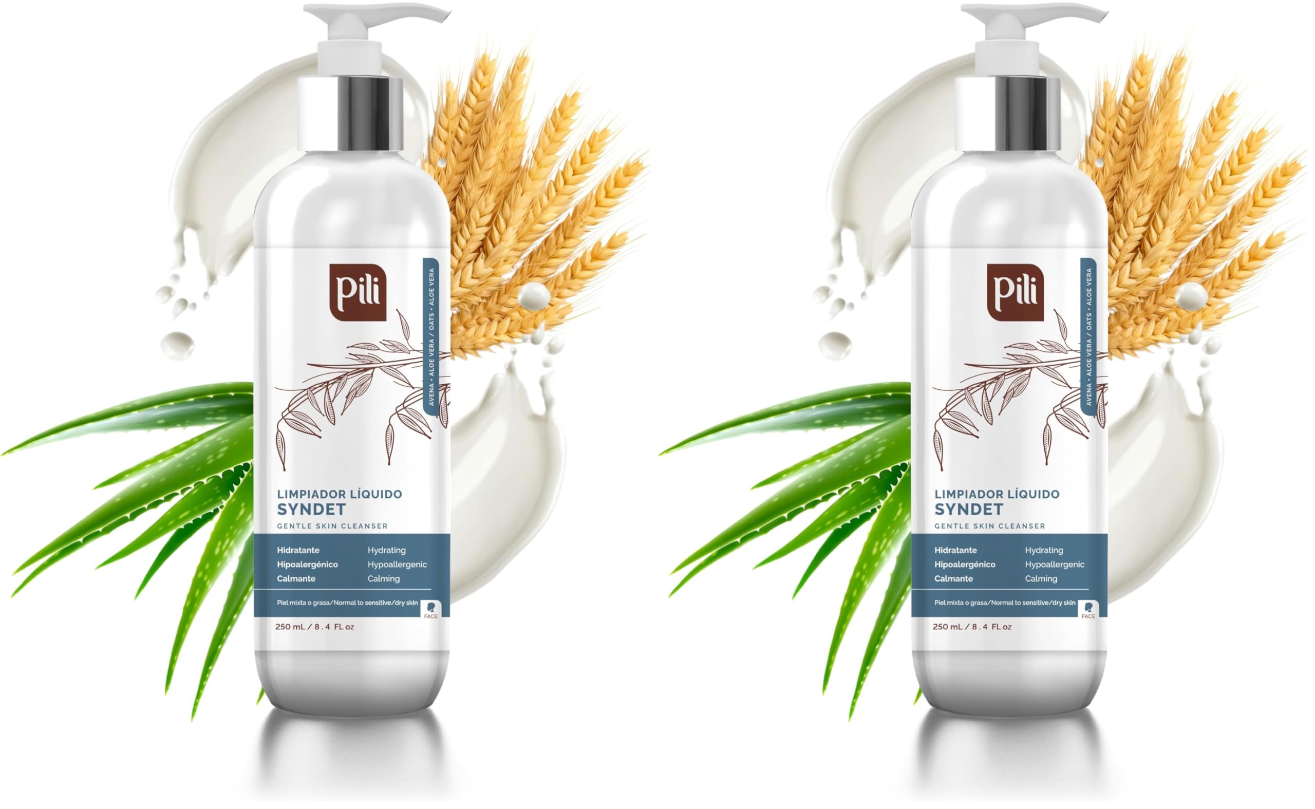 Pili Natural Syndet - Gentle Skin Cleanser with Oatmeal & Aloe Vera | Hypoallergenic for Sensitive Skin | 8.4 fl oz x2