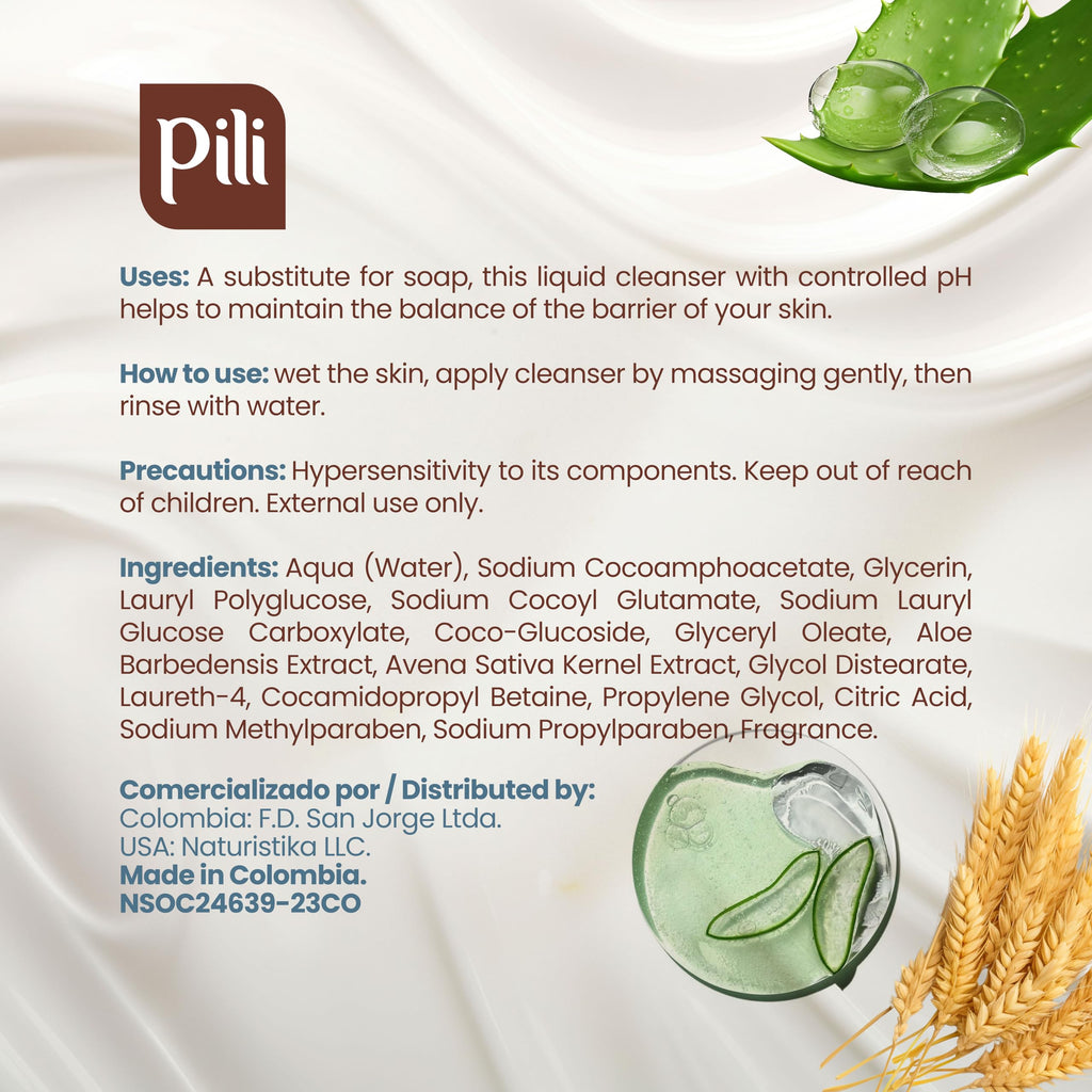 Pili Natural Syndet - Gentle Skin Cleanser with Oatmeal & Aloe Vera | Hypoallergenic for Sensitive Skin | 8.4 fl oz x2