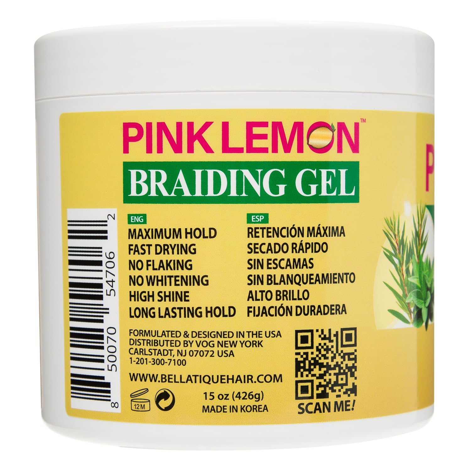 PINK LEMON Braiding Gel Tea Tree – Maximum Hold, No Flaking, High Shine, Fast Drying – 15 oz