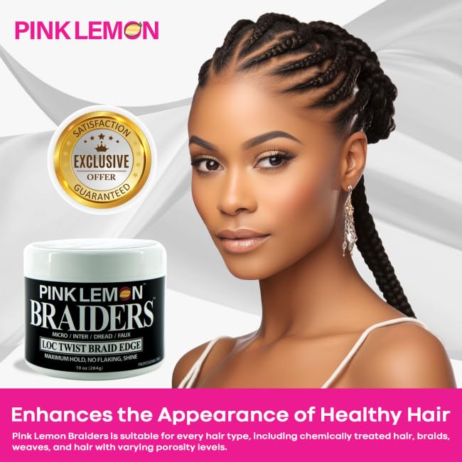 PINK LEMON Braiding Gel – Maximum Hold, No Flaking, High Shine (10 oz)