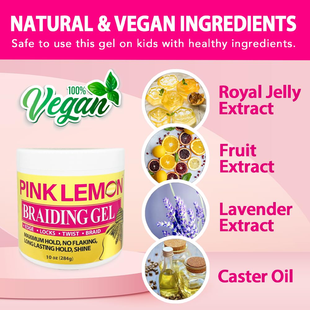 PINK LEMON Braiding Gel - Maximum Hold, High Shine, No Flaking | 10 oz
