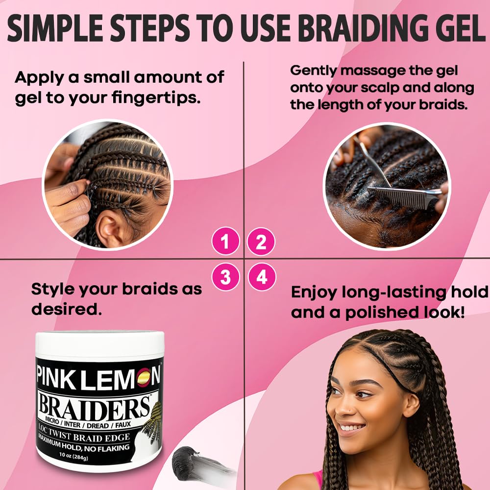 PINK LEMON Braiding Gel – Maximum Hold, No Flaking, High Shine (10 oz)