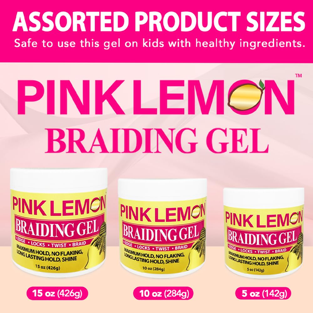 PINK LEMON Braiding Gel - Maximum Hold, High Shine, No Flaking | 10 oz