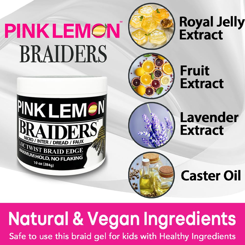 PINK LEMON Braiding Gel – Maximum Hold, No Flaking, High Shine (10 oz)