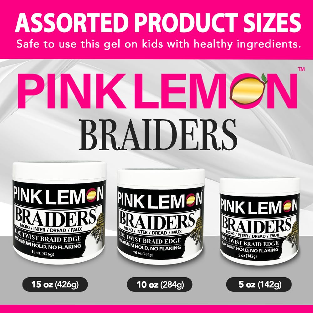 PINK LEMON Braiding Gel – Maximum Hold, No Flaking, High Shine (10 oz)