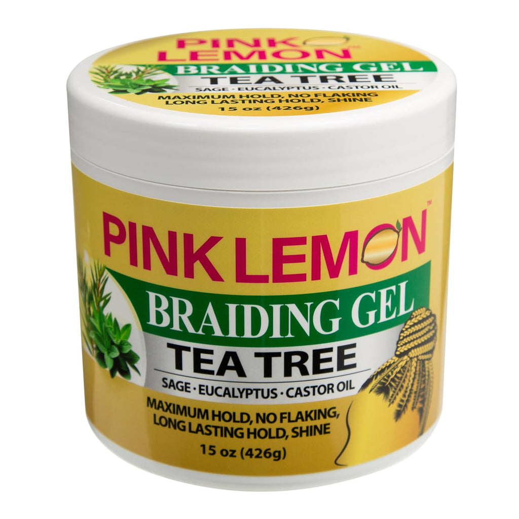 PINK LEMON Braiding Gel Tea Tree – Maximum Hold, No Flaking, High Shine, Fast Drying – 15 oz