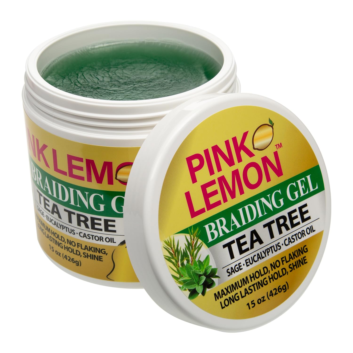 PINK LEMON Braiding Gel Tea Tree – Maximum Hold, No Flaking, High Shine, Fast Drying – 15 oz