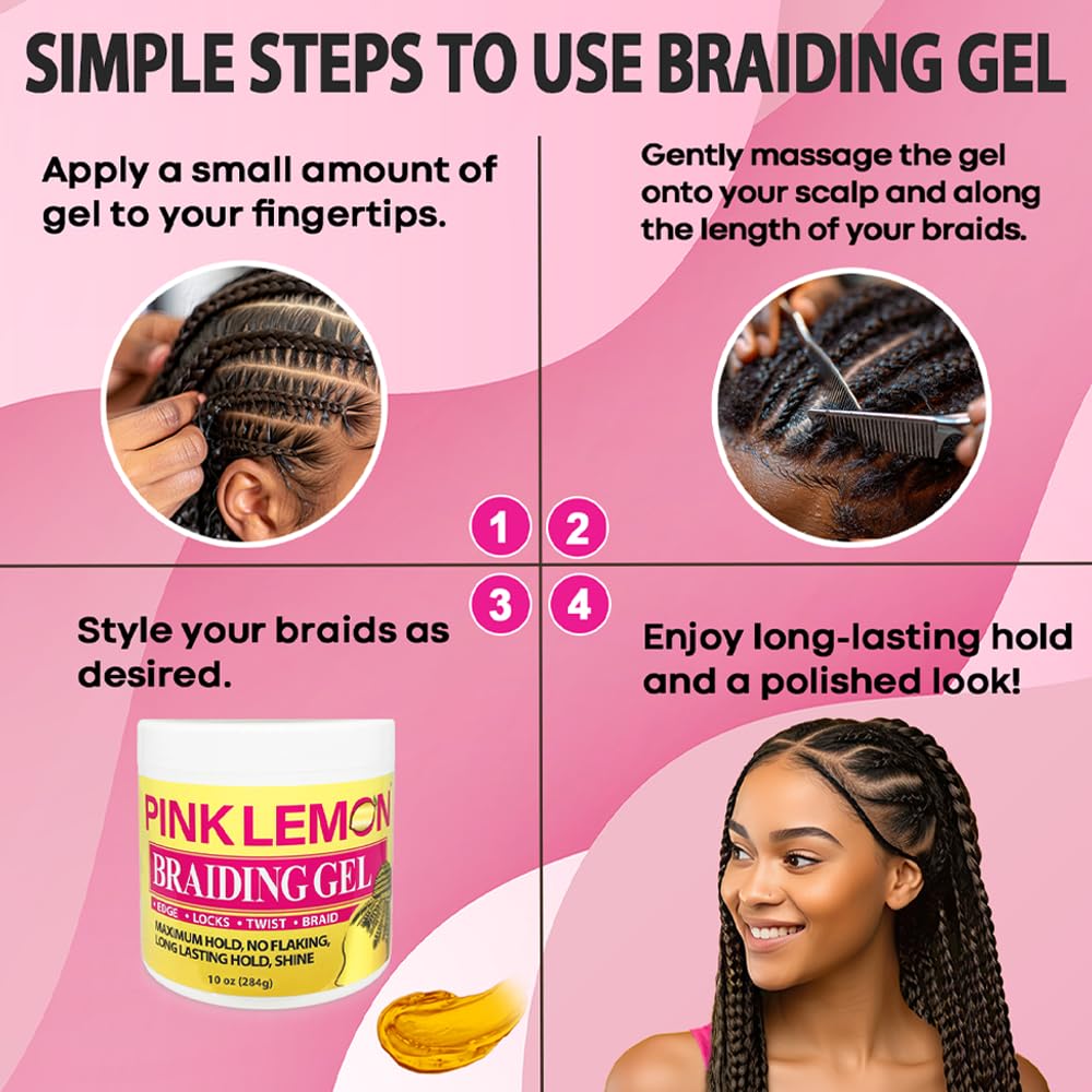 PINK LEMON Braiding Gel - Maximum Hold, High Shine, No Flaking | 10 oz