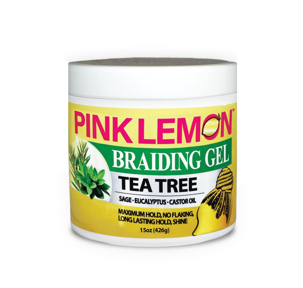 PINK LEMON Braiding Gel Tea Tree – Maximum Hold, No Flaking, High Shine, Fast Drying – 15 oz