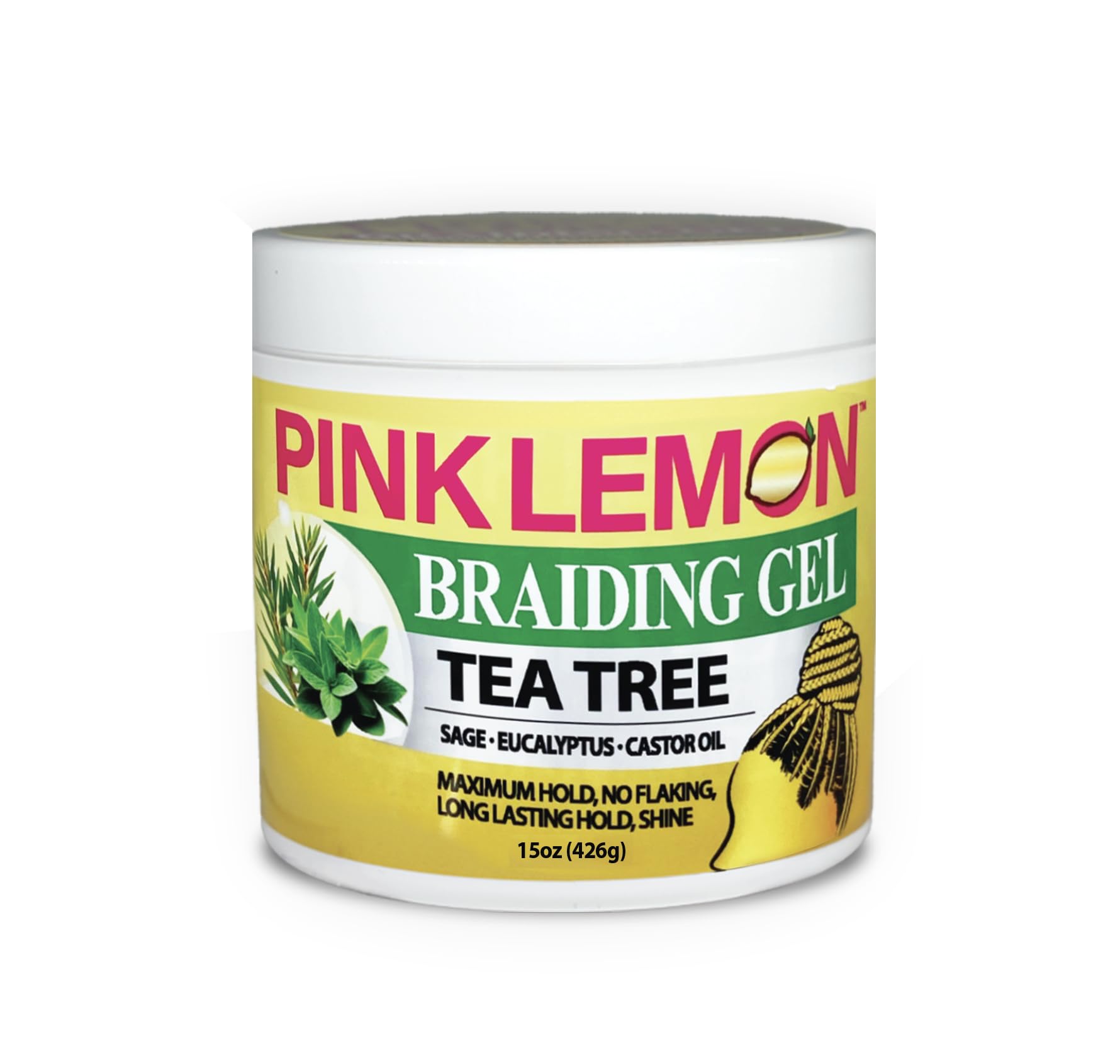 PINK LEMON Braiding Gel Tea Tree – Maximum Hold, No Flaking, High Shine, Fast Drying – 15 oz