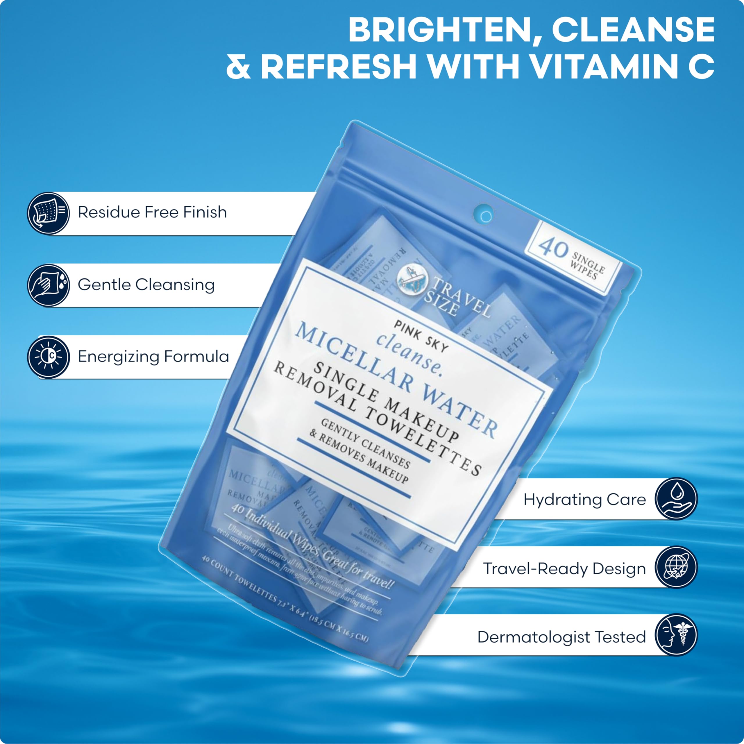 Pink Sky Micellar Water Makeup Remover Wipes – 40 Travel-Ready Hydrating Towelettes