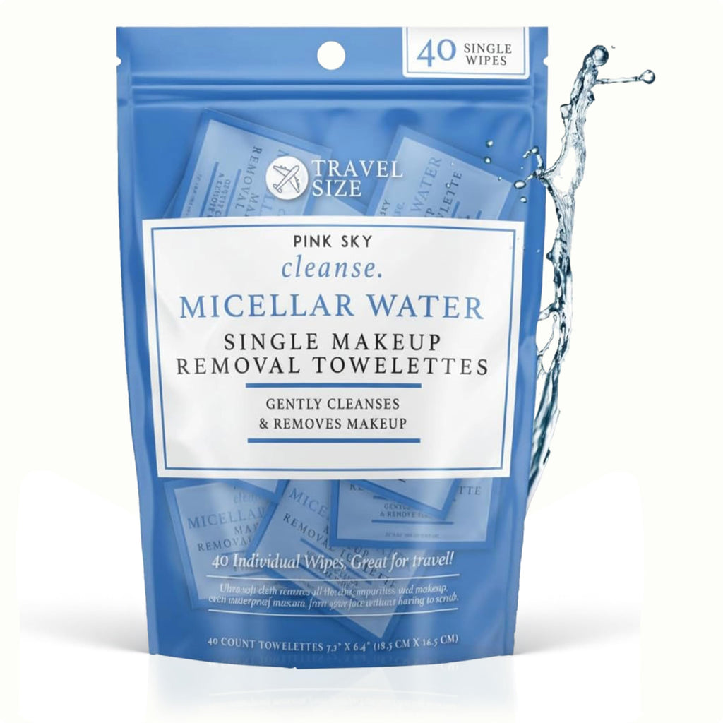 Pink Sky Micellar Water Makeup Remover Wipes – 40 Travel-Ready Hydrating Towelettes