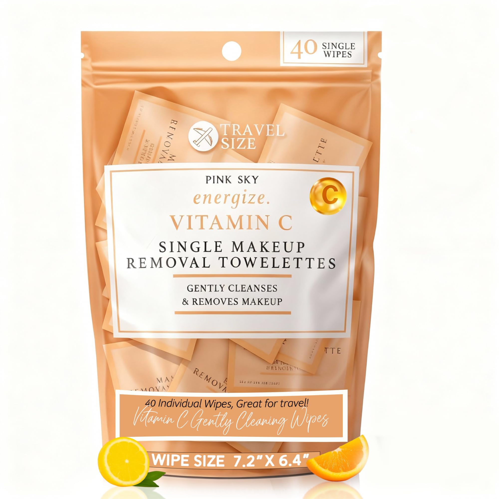 Pink Sky Vitamin C Makeup Remover Wipes - 40 Individually Wrapped Towelettes