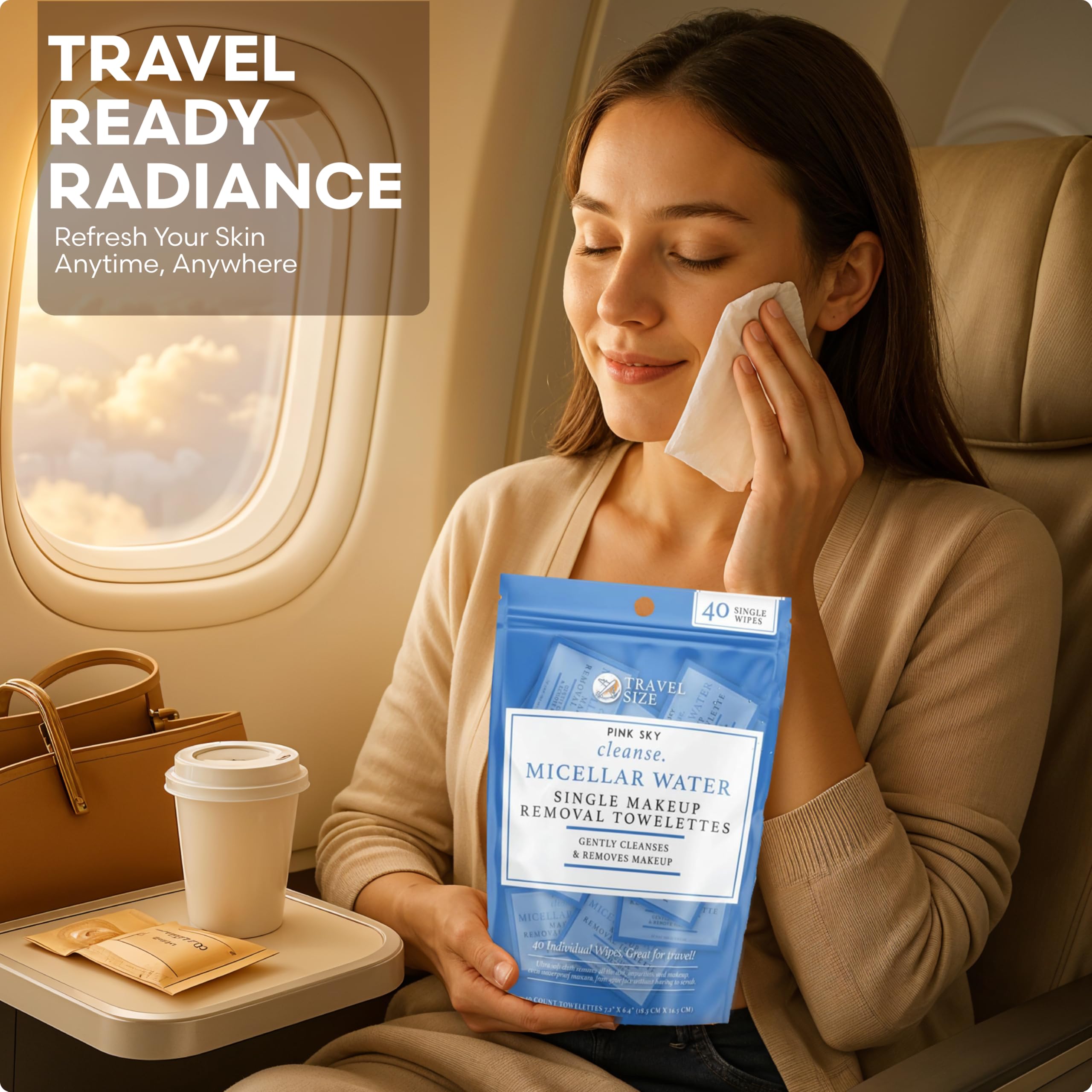 Pink Sky Micellar Water Makeup Remover Wipes – 40 Travel-Ready Hydrating Towelettes