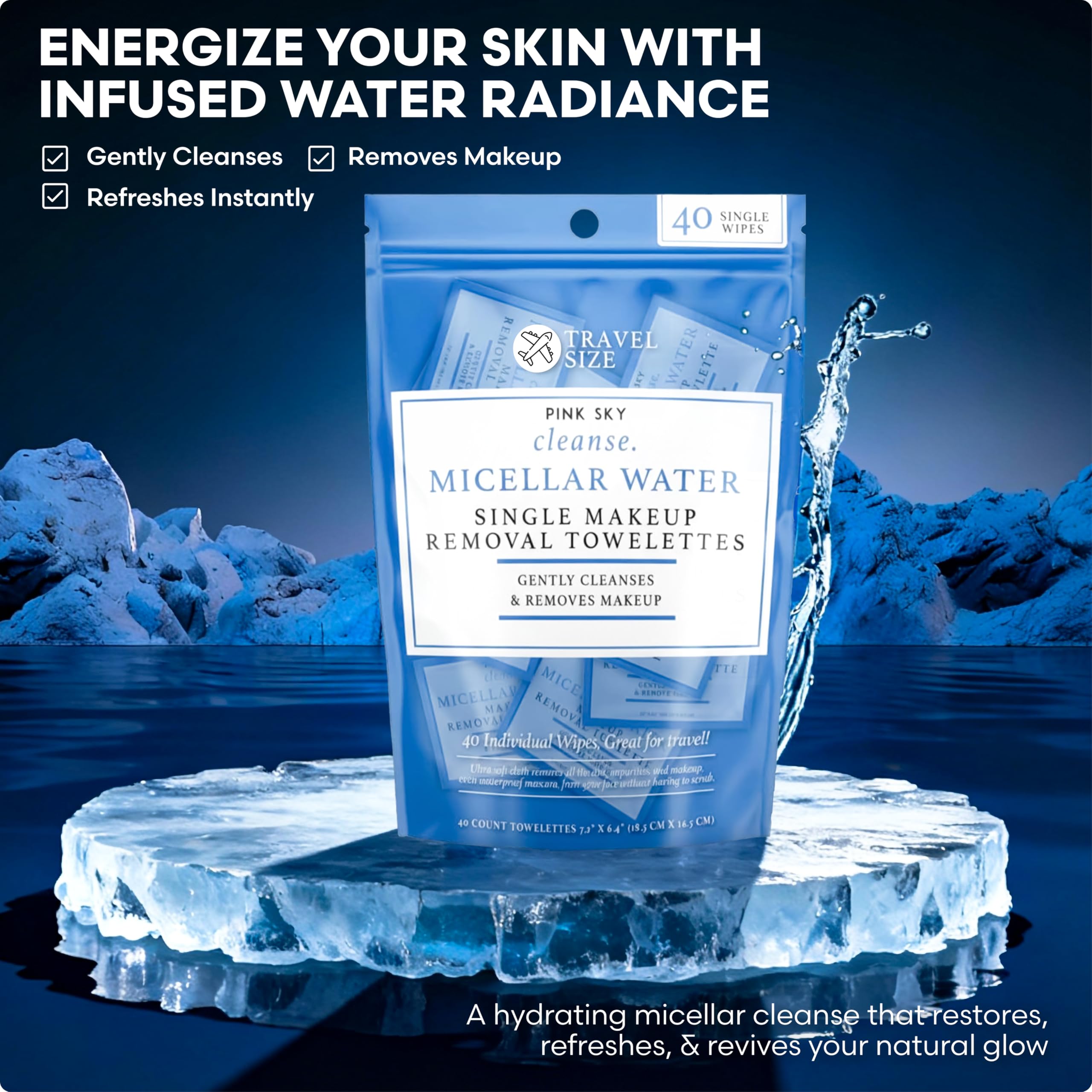 Pink Sky Micellar Water Makeup Remover Wipes – 40 Travel-Ready Hydrating Towelettes