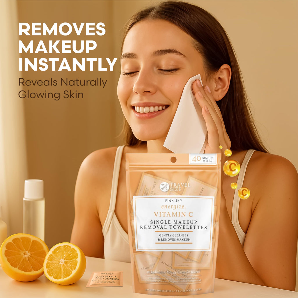 Pink Sky Vitamin C Makeup Remover Wipes - 40 Individually Wrapped Towelettes
