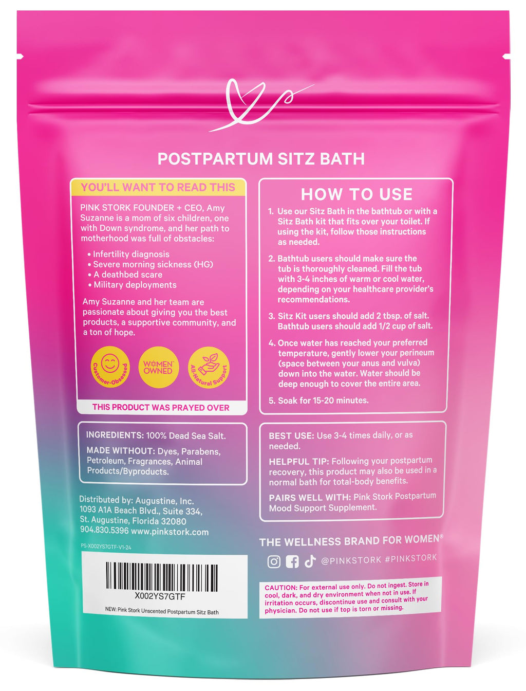 Pink Stork Postpartum Sitz Bath Soak – Unscented Dead Sea Magnesium for Perineal Care (16 oz)