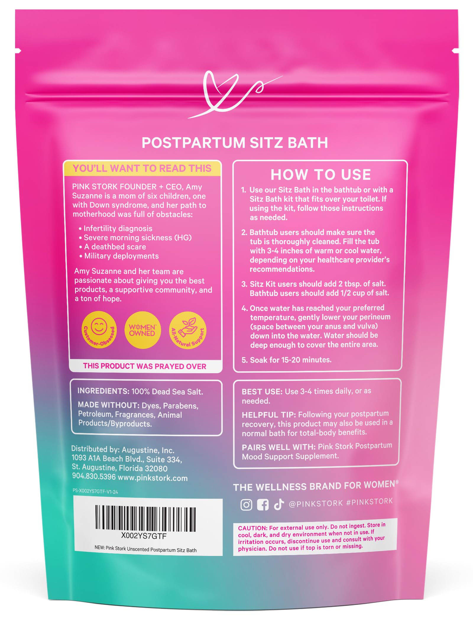 Pink Stork Postpartum Sitz Bath Soak – Unscented Dead Sea Magnesium for Perineal Care (16 oz)