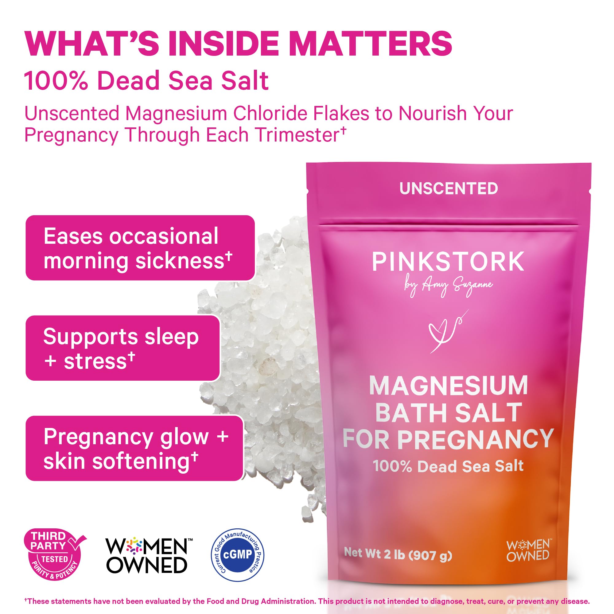 Pink Stork Pregnancy Bath Soak – Unscented Dead Sea Magnesium Flakes (2 lb)