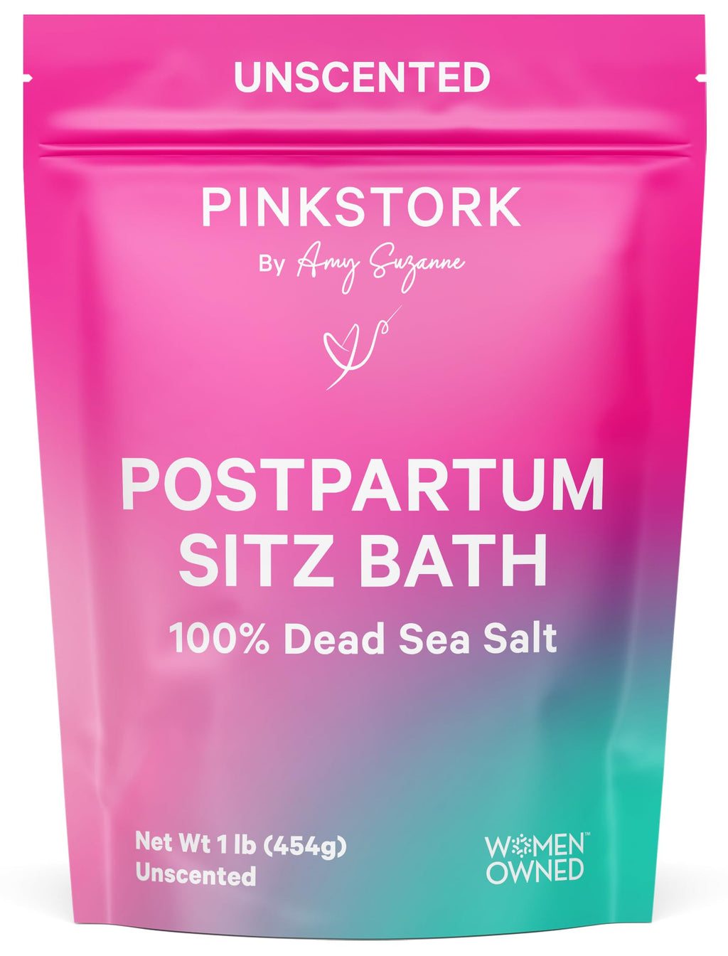 Pink Stork Postpartum Sitz Bath Soak – Unscented Dead Sea Magnesium for Perineal Care (16 oz)